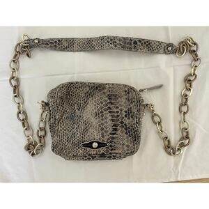 Elliott Lucca Gray Snakeskin print leather Crossbody Purse with chain